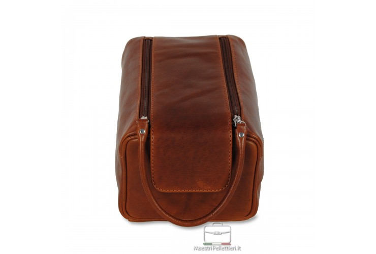 Necessarie beauty case in leather Chestnut/Brown leather WILLIAM