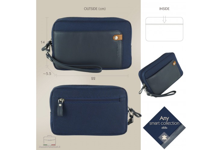 Men's wrist bag "Any" 8" pochette wristlet clutch Navy Blue Men's wrist bag "Any" 8" pochette wristlet clutch Navy Blue