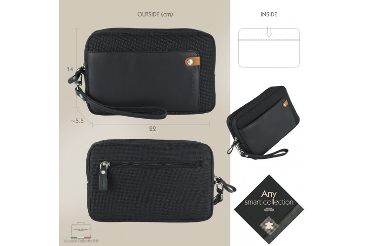 Men's wrist bag "Any" 8" pochette wristlet clutch Black