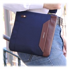 Shoulder bag 9'' nylon-leather Blue/Brown