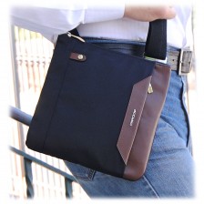 Shoulder bag 9'' nylon-leather Black/Brown
