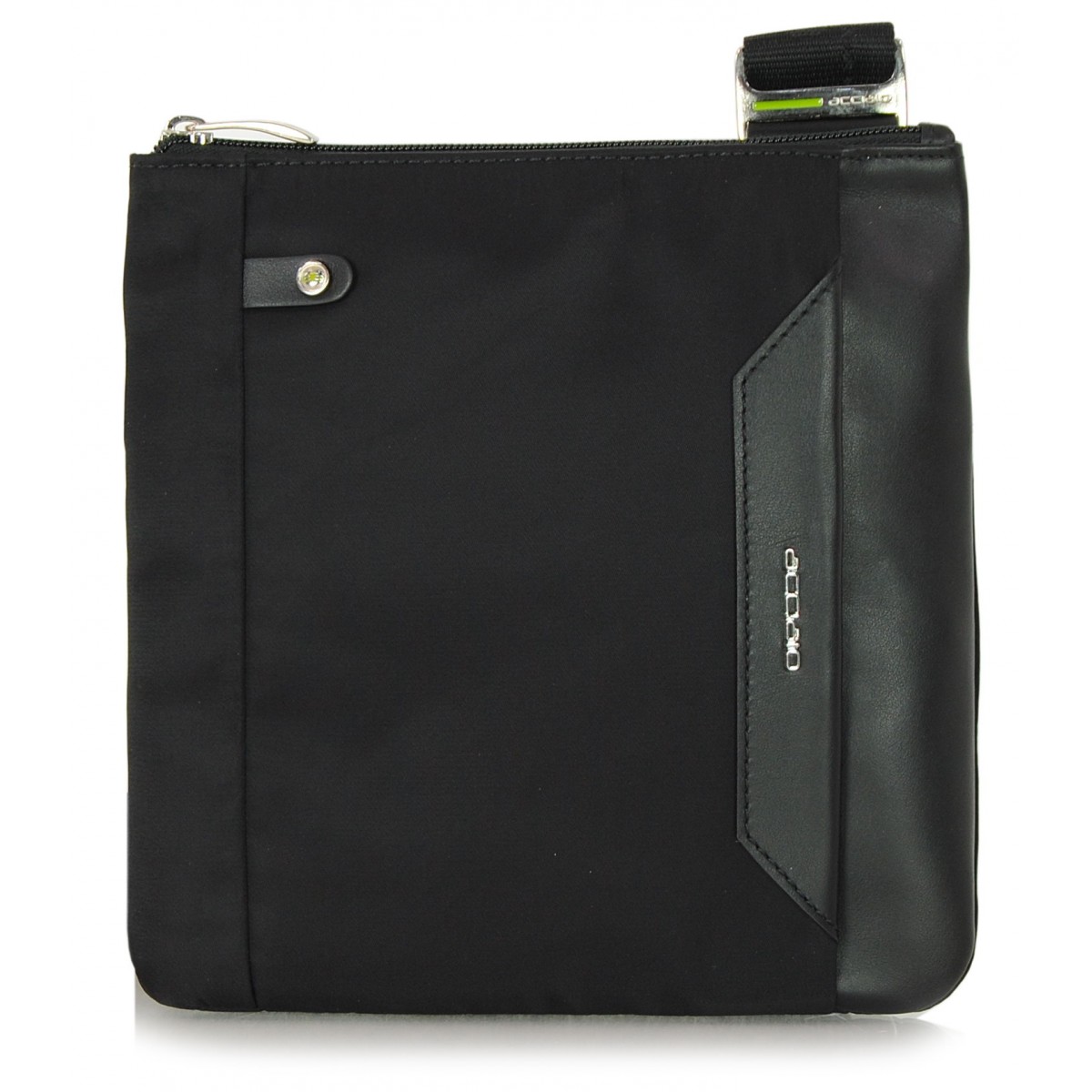 Borsello uomo 9'' in tessuto nylon tecnico e pelle Nero | Acciaio