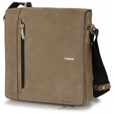 Men's shoulder bag wide in leather Vintage effect Brown/Bark 10''