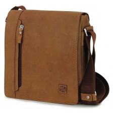 Men's shoulder bag wide in leather Vintage effect Brown/cognac 10''