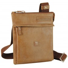 Shoulder bag  in leather vintage effect with 2 zip for iPad/Tablets up to 11'' Brown/Bark