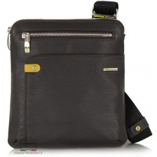 Crossbody leather shoulder bag with tablet pocket up to 8'' Brown