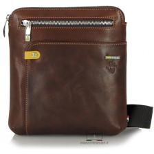 Men's Bag Crossbody shoulder bag in Vegetable leather Brown/Chestnut 8"