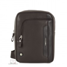 Acciaio Adrian men's brown full-grain leather crossbody bag with front zip pocket