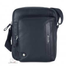 Acciaio Julian men's blue full-grain leather crossbody bag with front zip pocket
