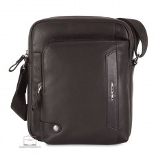 Acciaio Julian men's Brown full-grain leather crossbody bag with front zip pocket