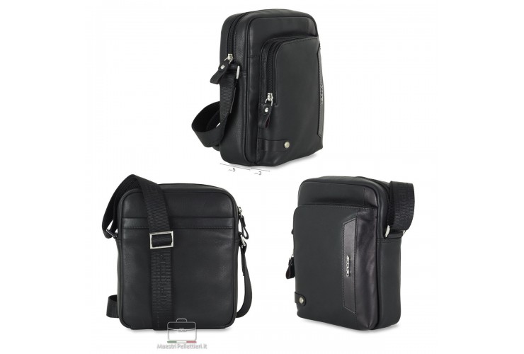Julian – Borsello Uomo Compatto in Pelle Marrone Borsello uomo Acciaio Julian in pelle pieno fiore Marrone con tasca anteriore con zip