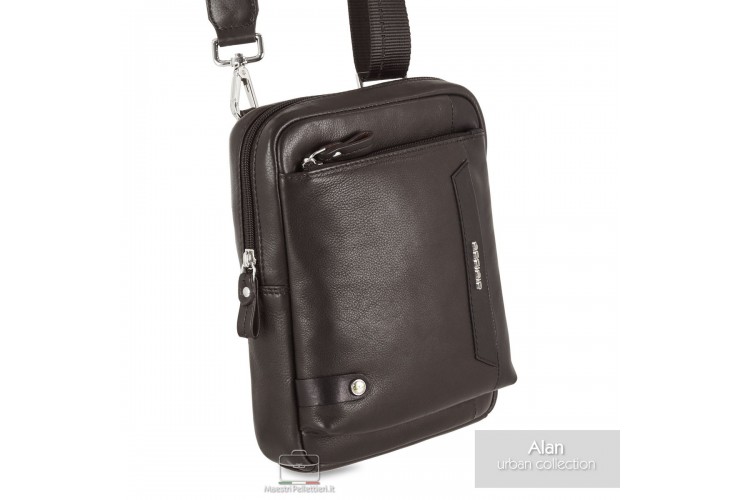 Alan Men's 2-in-1 Brown Leather Bag Alan men's brown leather 2-in-1 bag by Maestri Pellettieri with convertible rear strap attachments