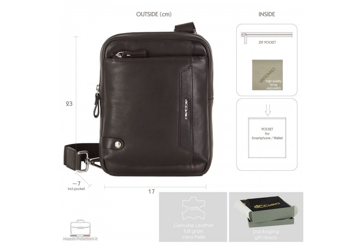 Alan Men's 2-in-1 Brown Leather Bag Alan men's brown leather 2-in-1 bag by Maestri Pellettieri with convertible rear strap attachments