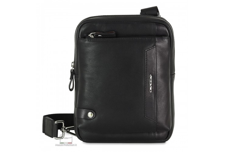 Alan men's black leather 2-in-1 bag by Maestri Pellettieri with convertible rear strap attachments