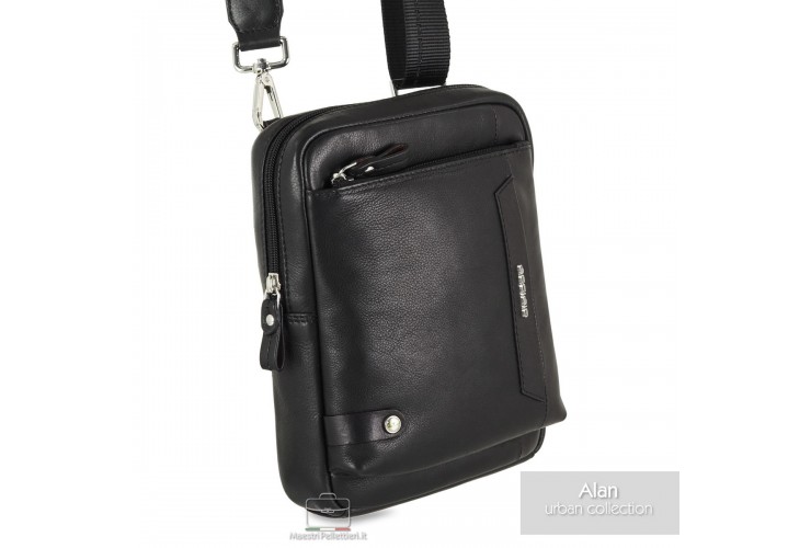 Alan men's black leather 2-in-1 bag by Maestri Pellettieri with convertible rear strap attachments