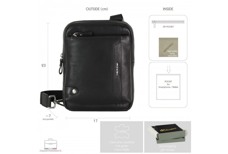 Alan men's black leather 2-in-1 bag by Maestri Pellettieri with convertible rear strap attachments