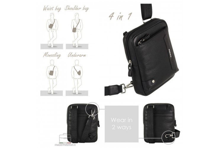 Alan men's black leather 2-in-1 bag by Maestri Pellettieri with convertible rear strap attachments