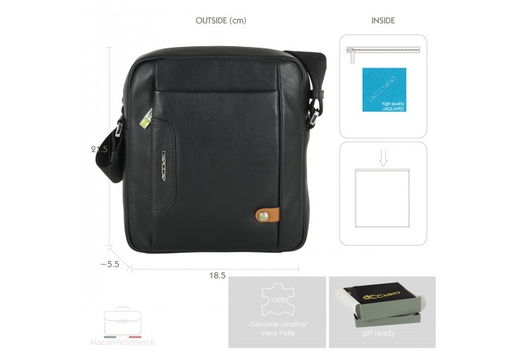 Men's small shoulder bag "Core" in leather Black Men's small shoulder bag "Core" in leather Black