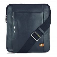 Men's iPad shoulder bag with 2 zip "Fusion" leather Blue **incl. gift** Men's iPad shoulder bag with 2 zip "Fusion" leather Blue **incl. gift**