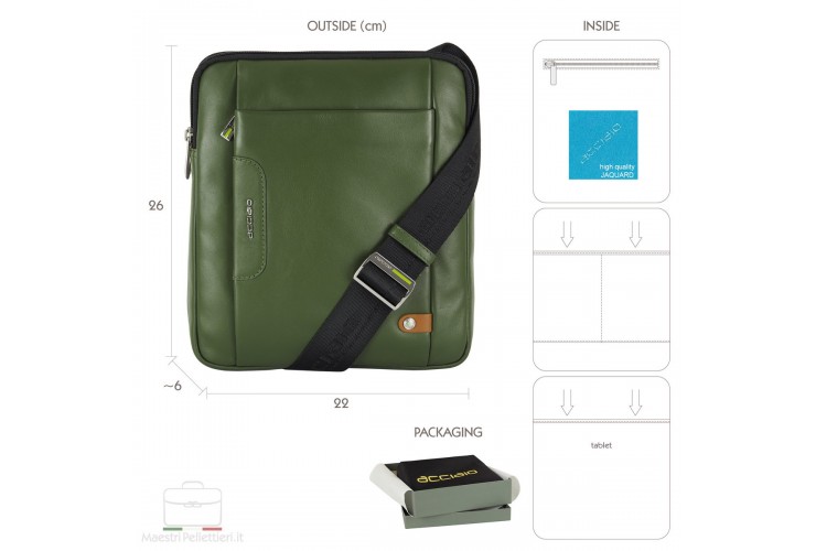 Herren-Umhängetasche für iPad „Fusion“ aus Leder in Grün Herren-Umhängetasche für iPad „Fusion“ aus Leder in Grün