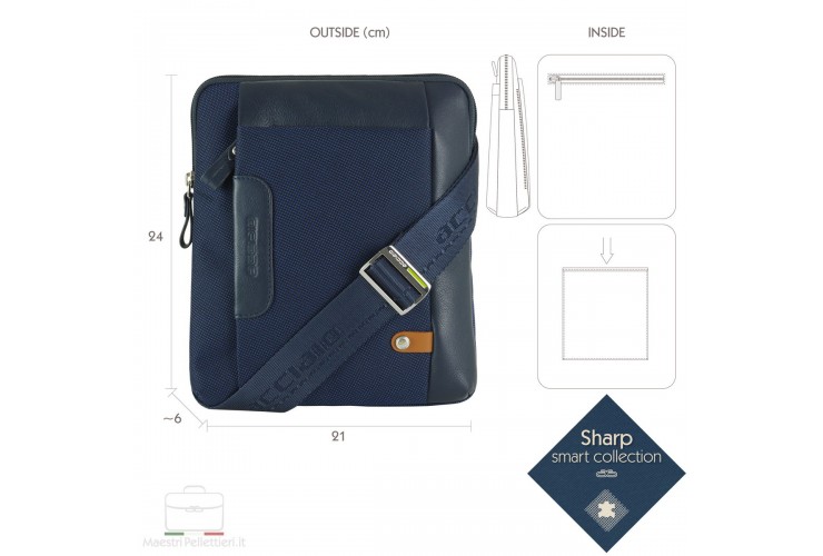 Borsello uomo a tracolla Sharp in tessuto e pelle Blu Navy Borsello uomo a tracolla Sharp in tessuto e pelle Blu Navy