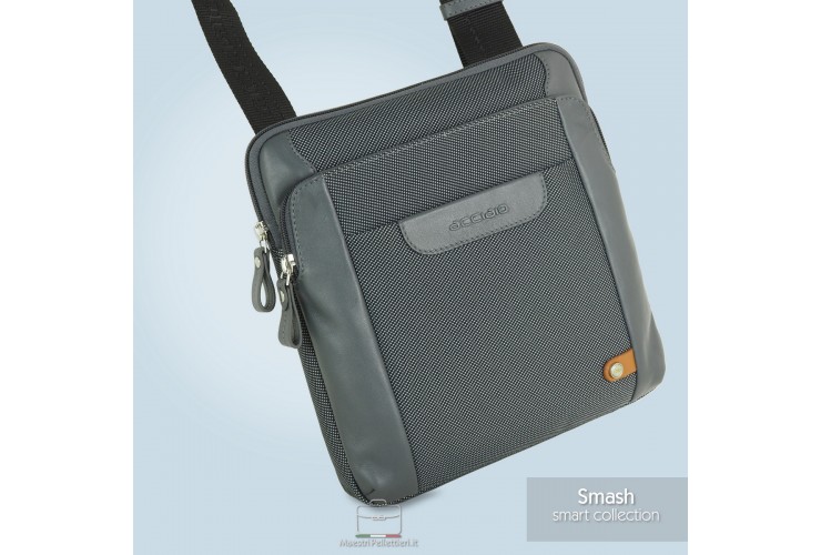 Men's shoulder bag Smash in fabric and leather Grey Men's shoulder bag Smash in fabric and leather Grey