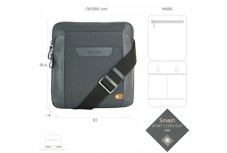 Men's shoulder bag Smash in fabric and leather Grey Men's shoulder bag Smash in fabric and leather Grey