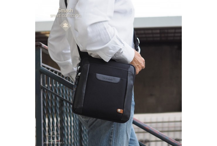 Men's shoulder bag Smash in fabric and leather Grey Men's shoulder bag Smash in fabric and leather Grey