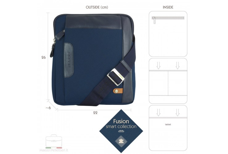 Borsello porta iPad 2 zip Fusion in tessuto e pelle Blu Navy