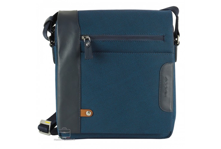 Borsello uomo con patta Shift in tessuto e pelle Blu Cobalto