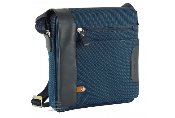 Borsello uomo con patta Shift in tessuto e pelle Blu Cobalto