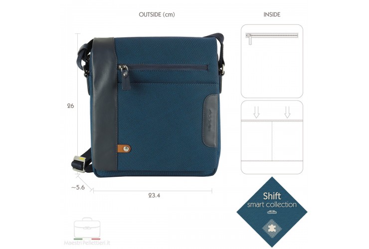 Borsello uomo con patta Shift in tessuto e pelle Blu Cobalto