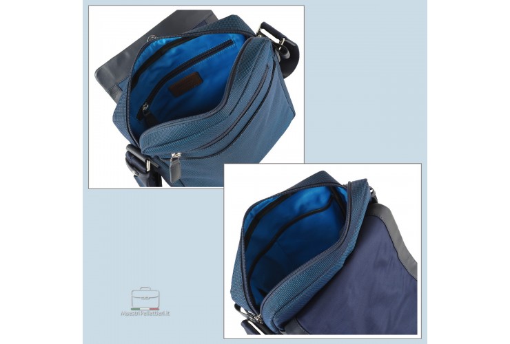 Borsello uomo con patta Shift in tessuto e pelle Blu Cobalto
