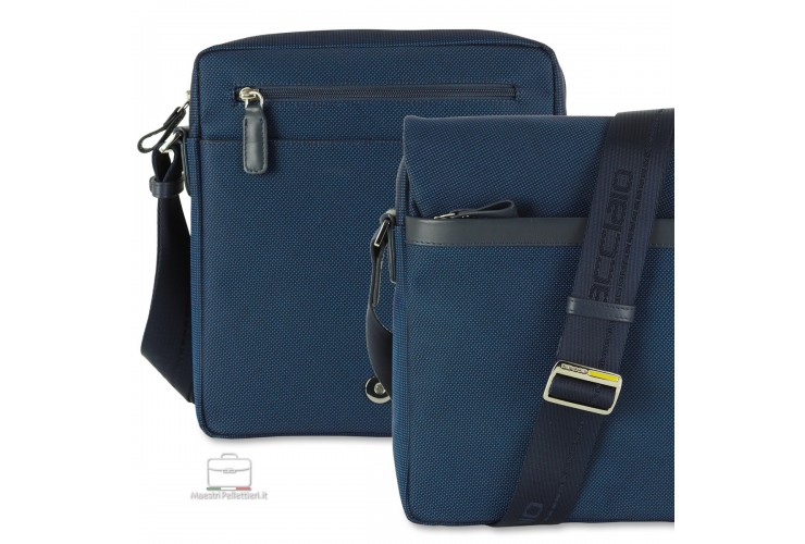 Borsello uomo con patta Shift in tessuto e pelle Blu Cobalto