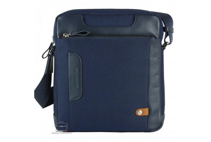 Borsello uomo largo Frame in tessuto e pelle Blu Navy