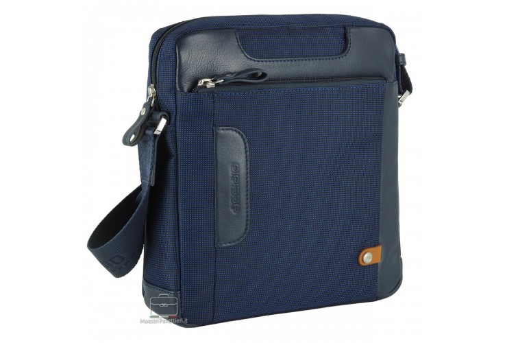 Borsello uomo largo Frame in tessuto e pelle Blu Navy