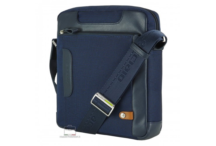 Borsello uomo largo Frame in tessuto e pelle Blu Navy