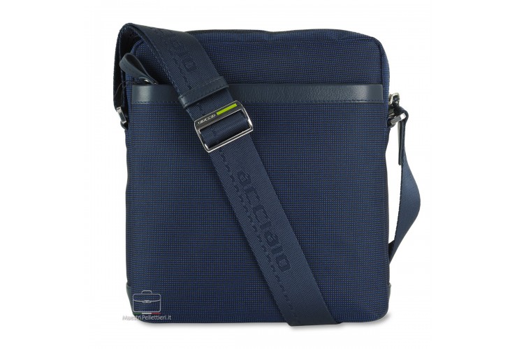 Borsello uomo largo Frame in tessuto e pelle Blu Navy