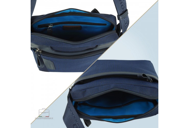 Borsello uomo largo Frame in tessuto e pelle Blu Navy