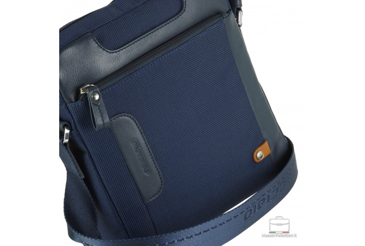 Borsello uomo largo Frame in tessuto e pelle Blu Navy