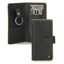Leather folding key case wallet with 6 hooks Brown