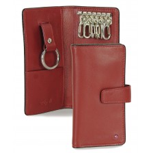 Leather folding key case wallet with 6 hooks Burgundy