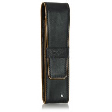 Stylish leather pen sleeve, 2 places, with strass black/cognac
