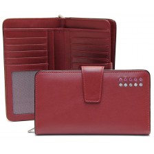 Women's wallet with zip 10cc in leather with strass, Burgundy