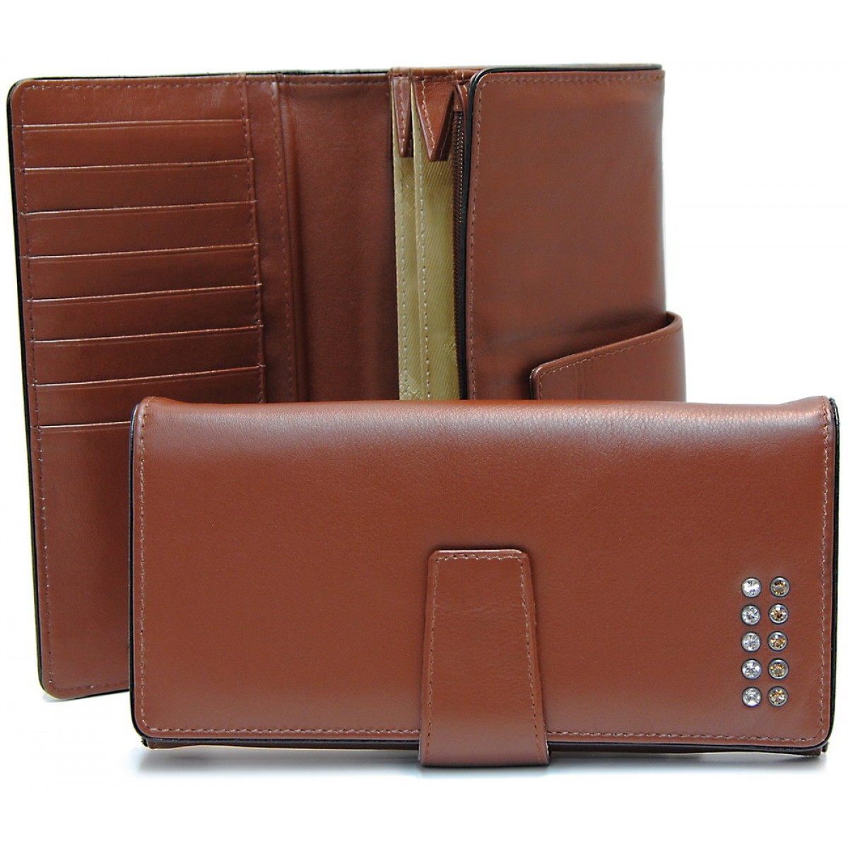Portafoglio donna a soffietto con strass Cognac/Nero | Adpel