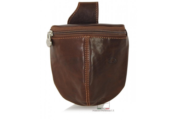 Pouch belt bag, Waist bag for belt in vegetable leather 13cm Brown/Chestnut