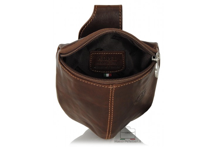 Pouch belt bag, Waist bag for belt in vegetable leather 13cm Brown/Chestnut