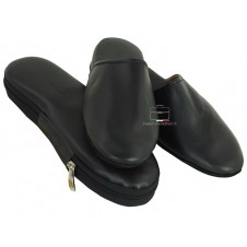 Travel Slippers in italian calf leather - Black