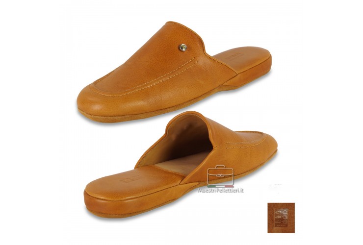 Comfort Slippers in italian vegetable leather - Honey/Tan