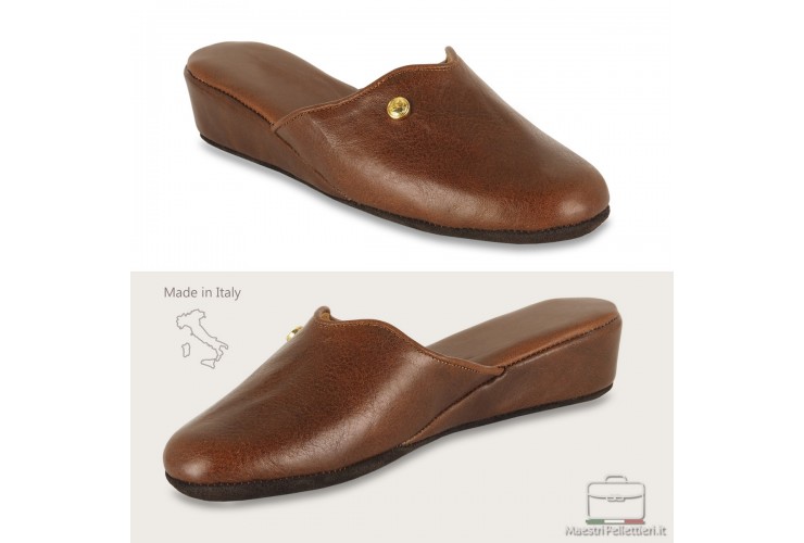 Pantofole donna in pelle Toscana Vegetale Marrone Pantofole donna in pelle Toscana Vegetale Marrone